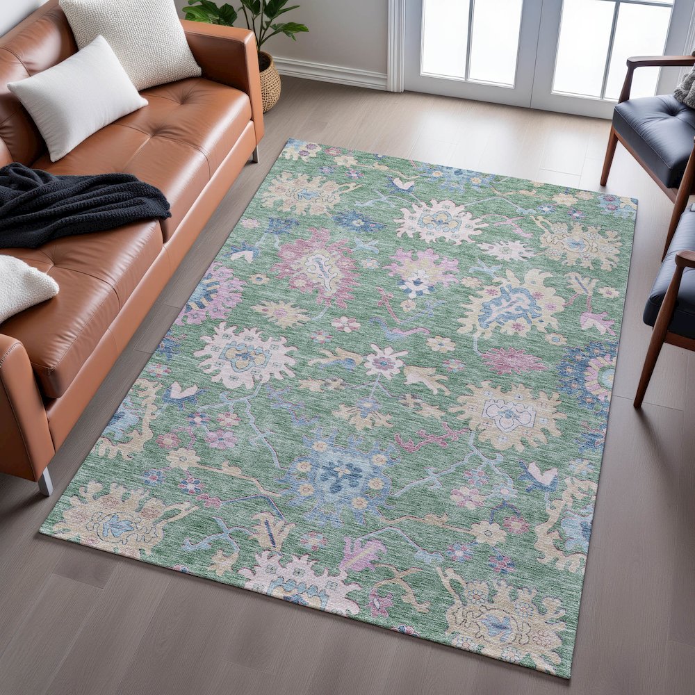 Premium Machine Washable Mayfield AMF1154 Sage 3' x 5' Rug. Picture 6