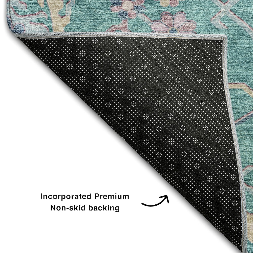 Premium Machine Washable Mayfield AMF1154 Teal 2'3" x 7'6" Runner Rug. Picture 2