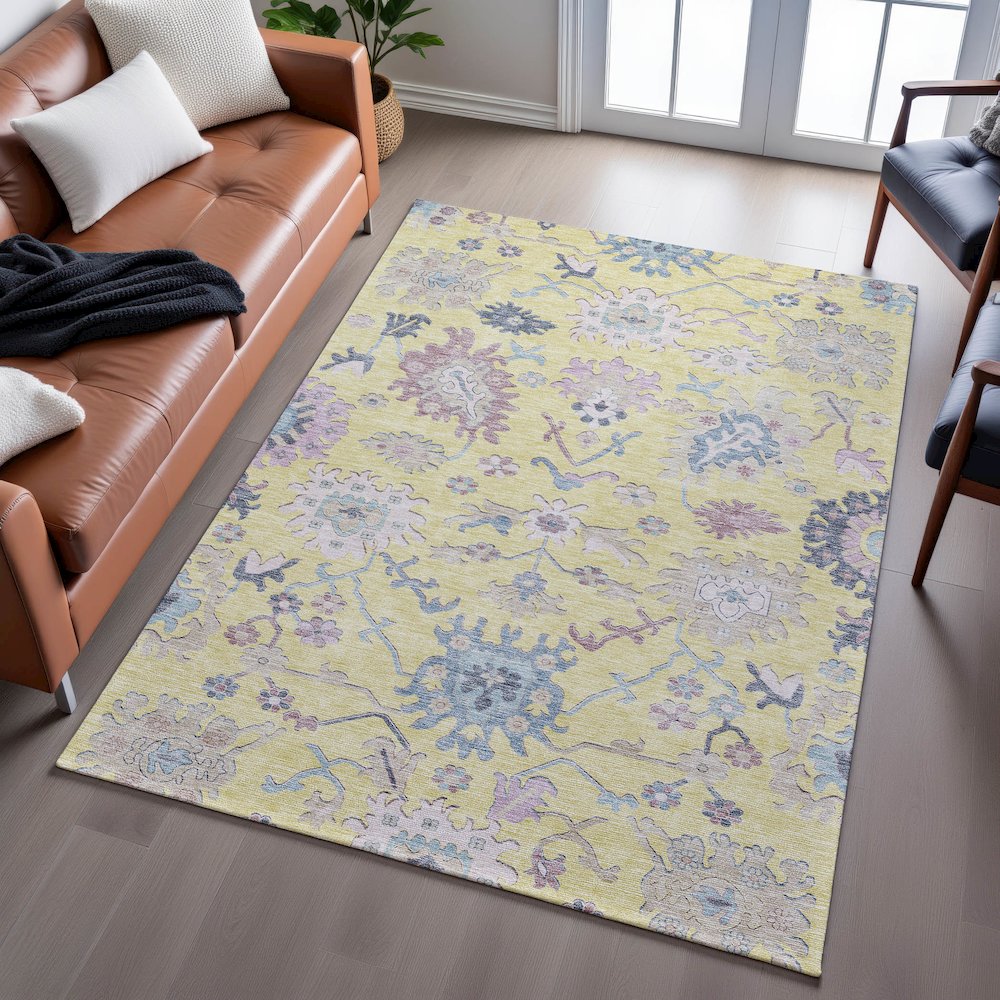 Premium Machine Washable Mayfield AMF1154 Yellow 3' x 5' Rug. Picture 6