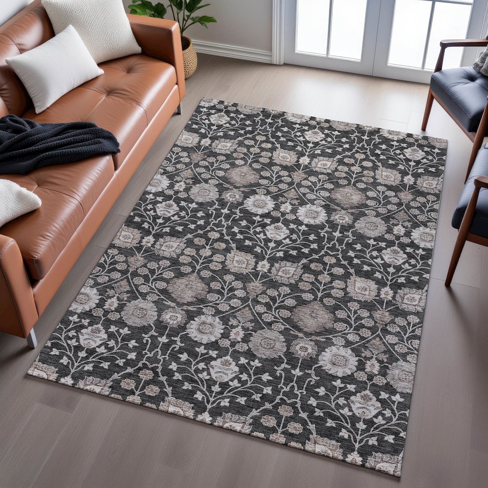 Premium Machine Washable Mayfield AMF1155 Black 3' x 5' Rug. Picture 6