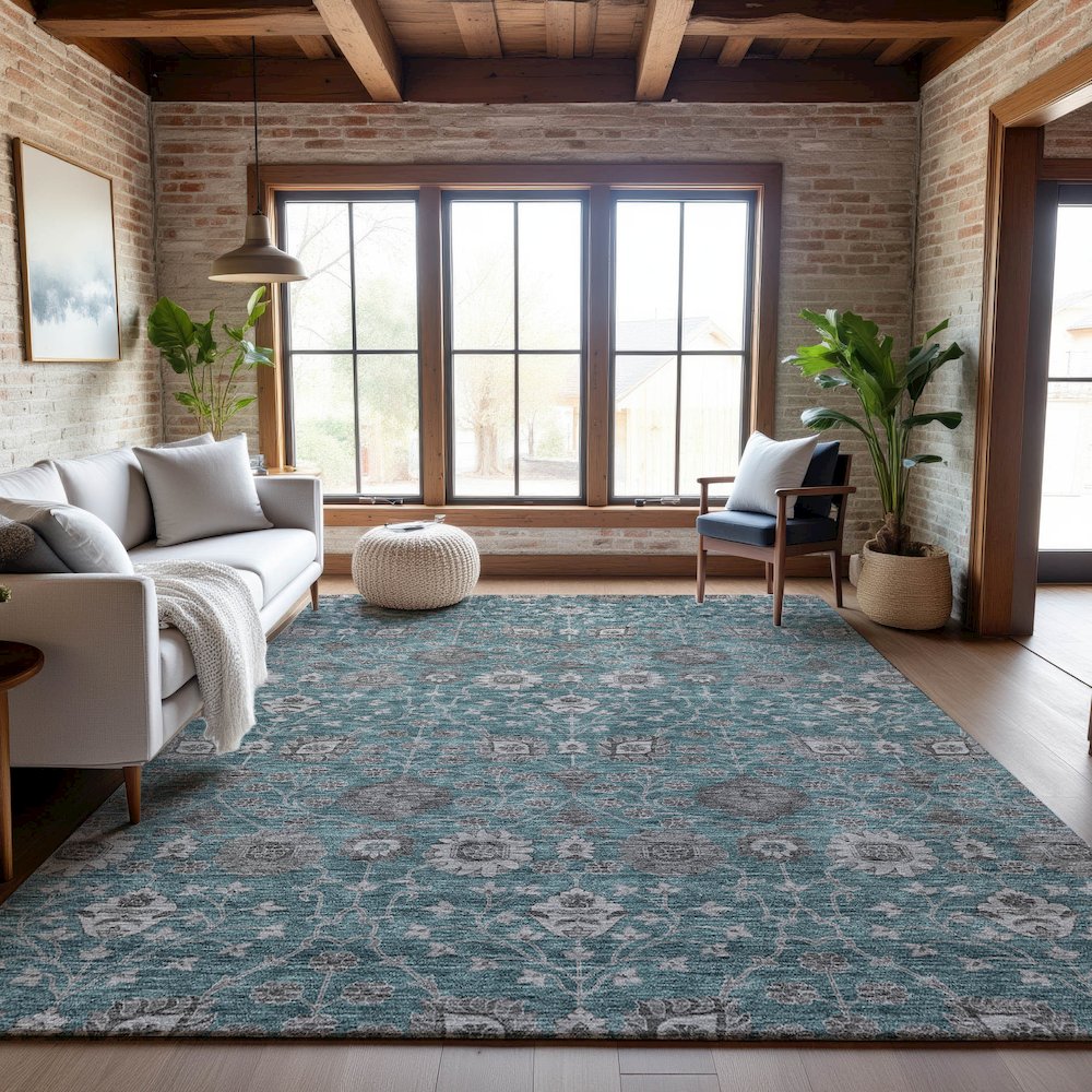 Premium Machine Washable Mayfield AMF1155 Teal 3' x 5' Rug. Picture 5