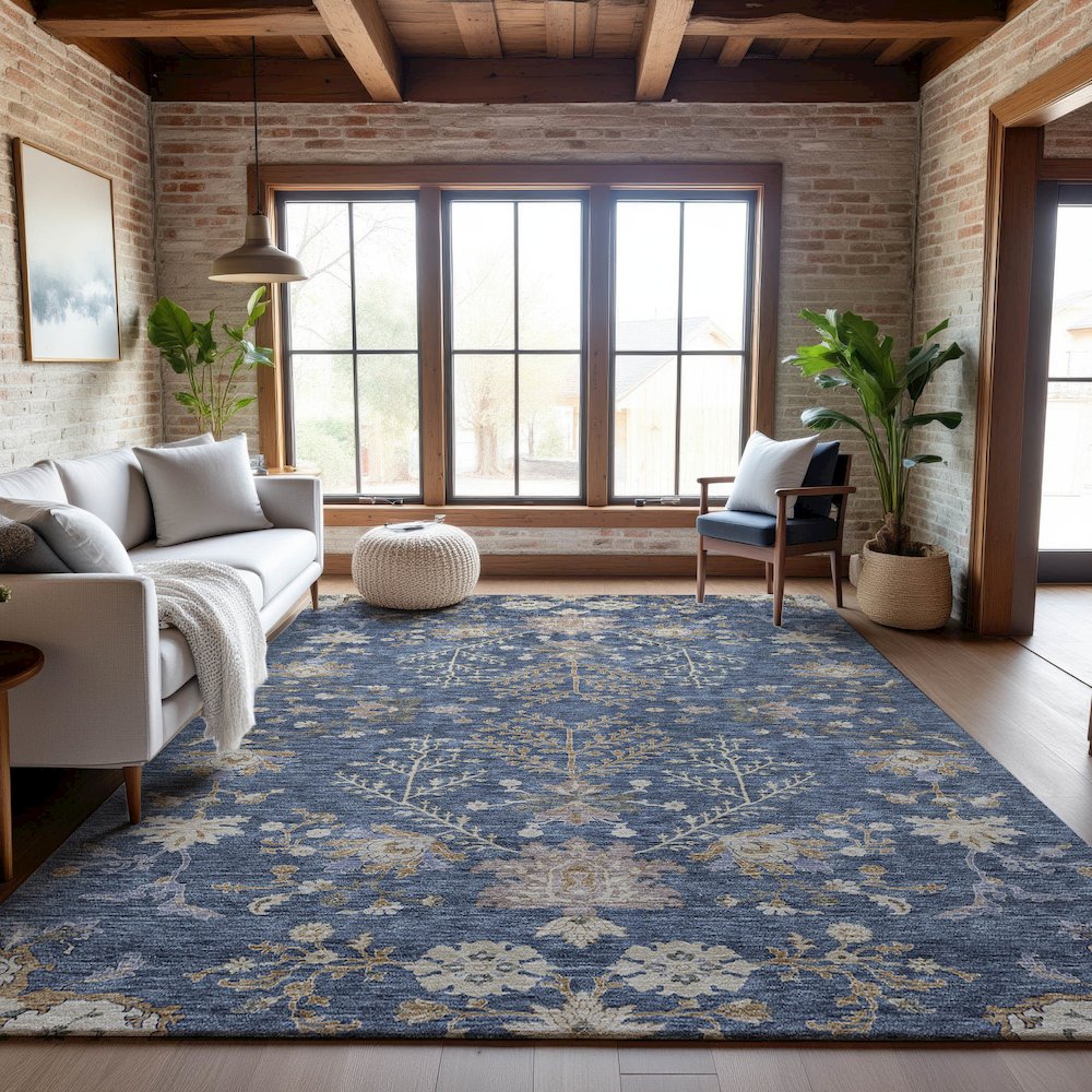 Premium Machine Washable Mayfield AMF1156 Blue 3' x 5' Rug. Picture 5