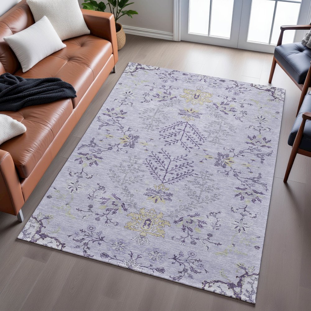 Premium Machine Washable Mayfield AMF1156 Lavender 3' x 5' Rug. Picture 6