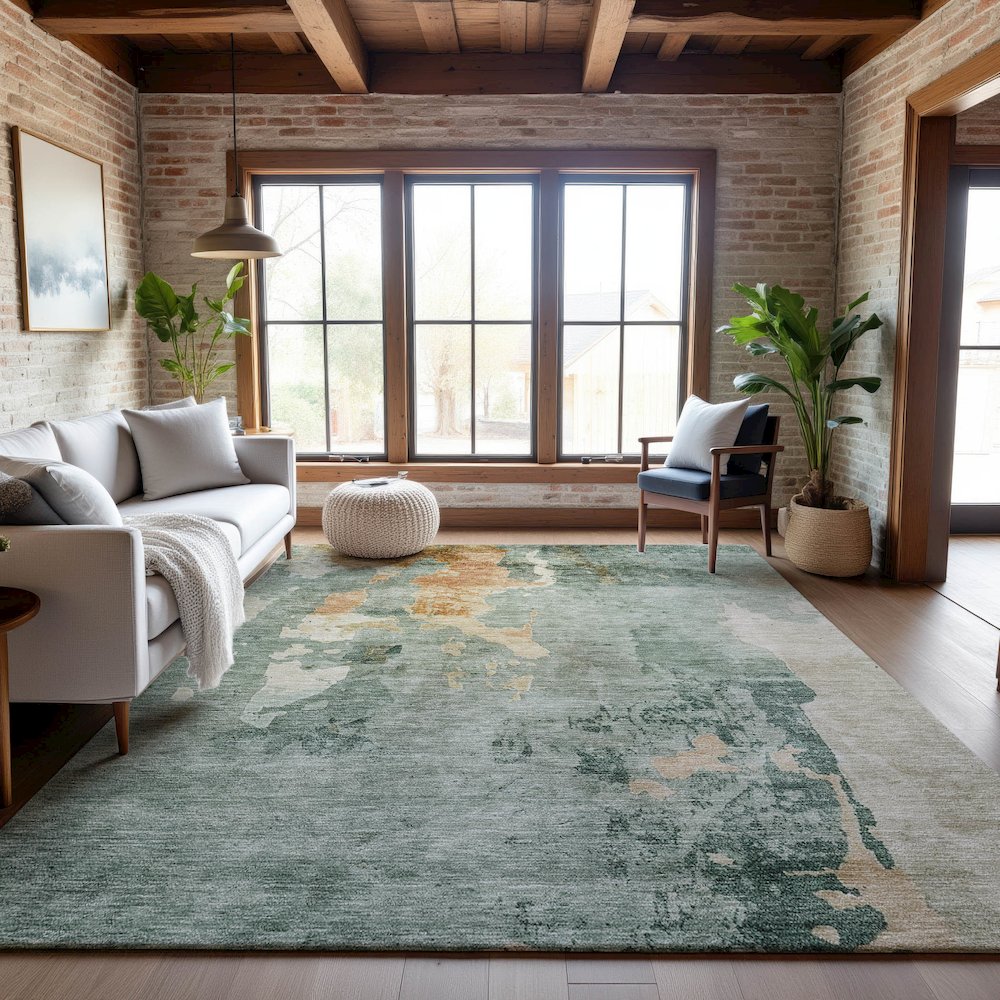 Premium Machine Washable Mayfield AMF1157 Seafoam 3' x 5' Rug. Picture 5