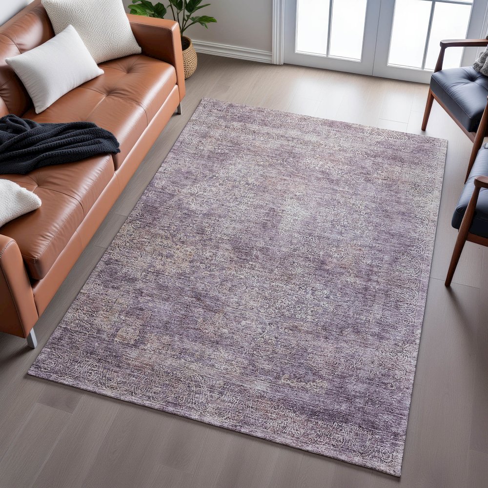 Premium Machine Washable Mayfield AMF1172 Plum 3' x 5' Rug. Picture 6