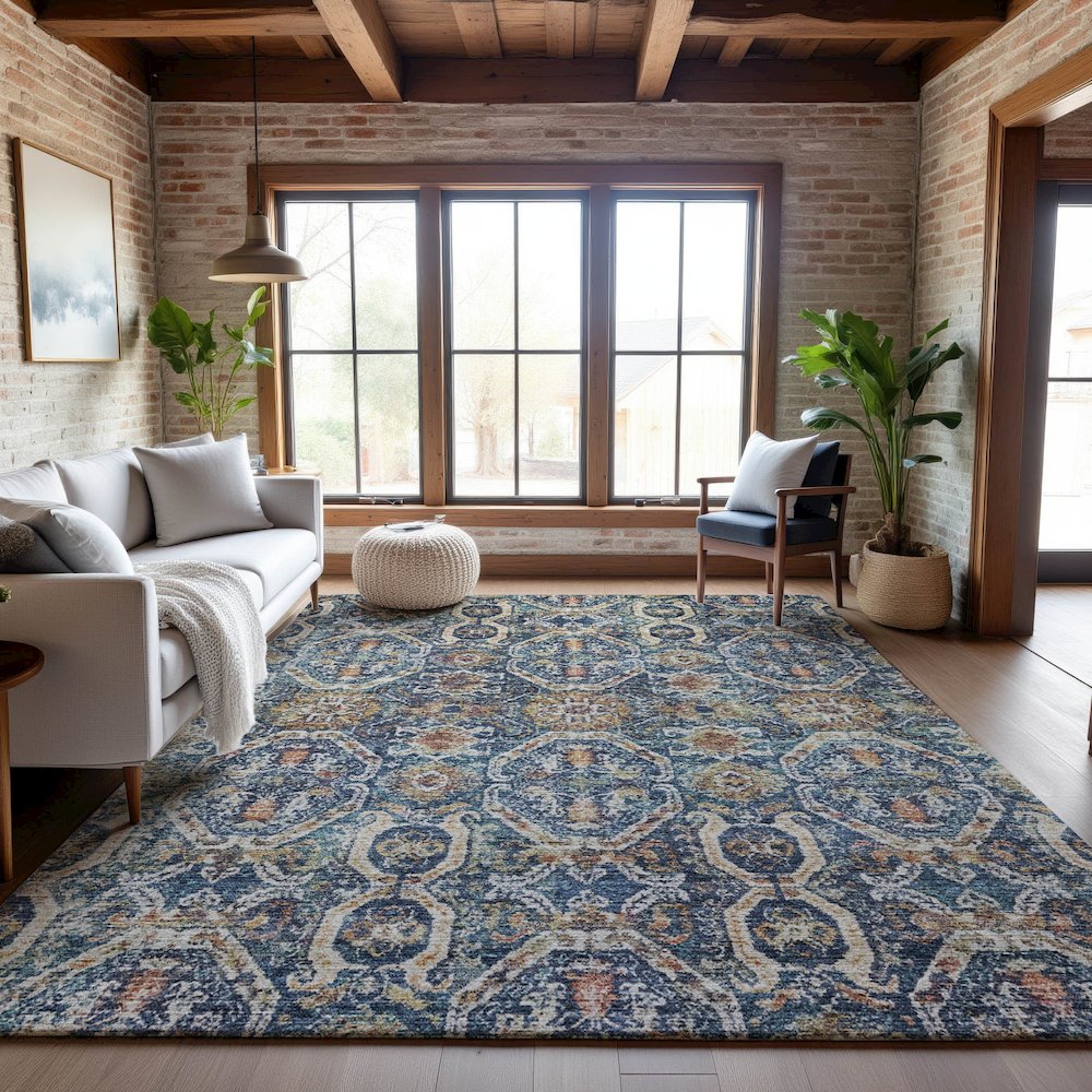 Premium Machine Washable Mayfield AMF1181 Denim 3' x 5' Rug. Picture 5