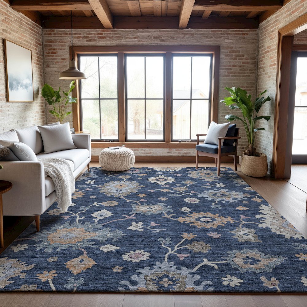 Premium Machine Washable Mayfield AMF1218 Navy 3' x 5' Rug. Picture 5