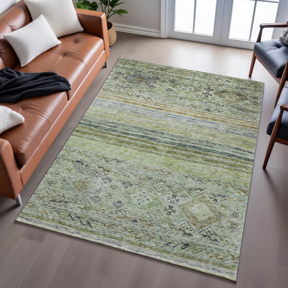 Premium Machine Washable Mayfield AMF1219 Aloe 3' x 5' Rug. Picture 6