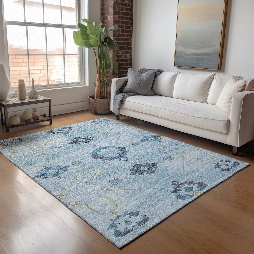 Premium Machine Washable Mayfield  Blue 3' x 5' Rug. Picture 5
