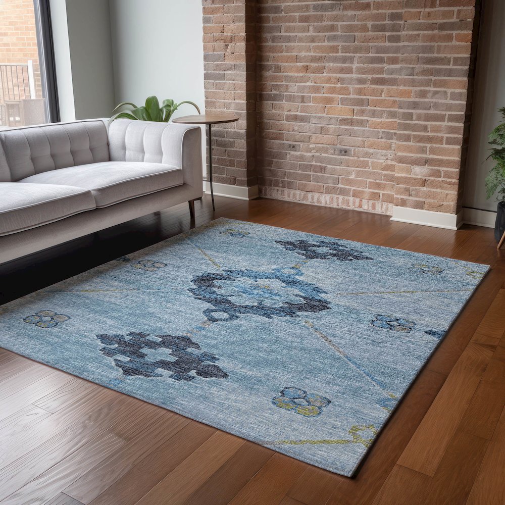 Premium Machine Washable Mayfield  Blue 3' x 5' Rug. Picture 6