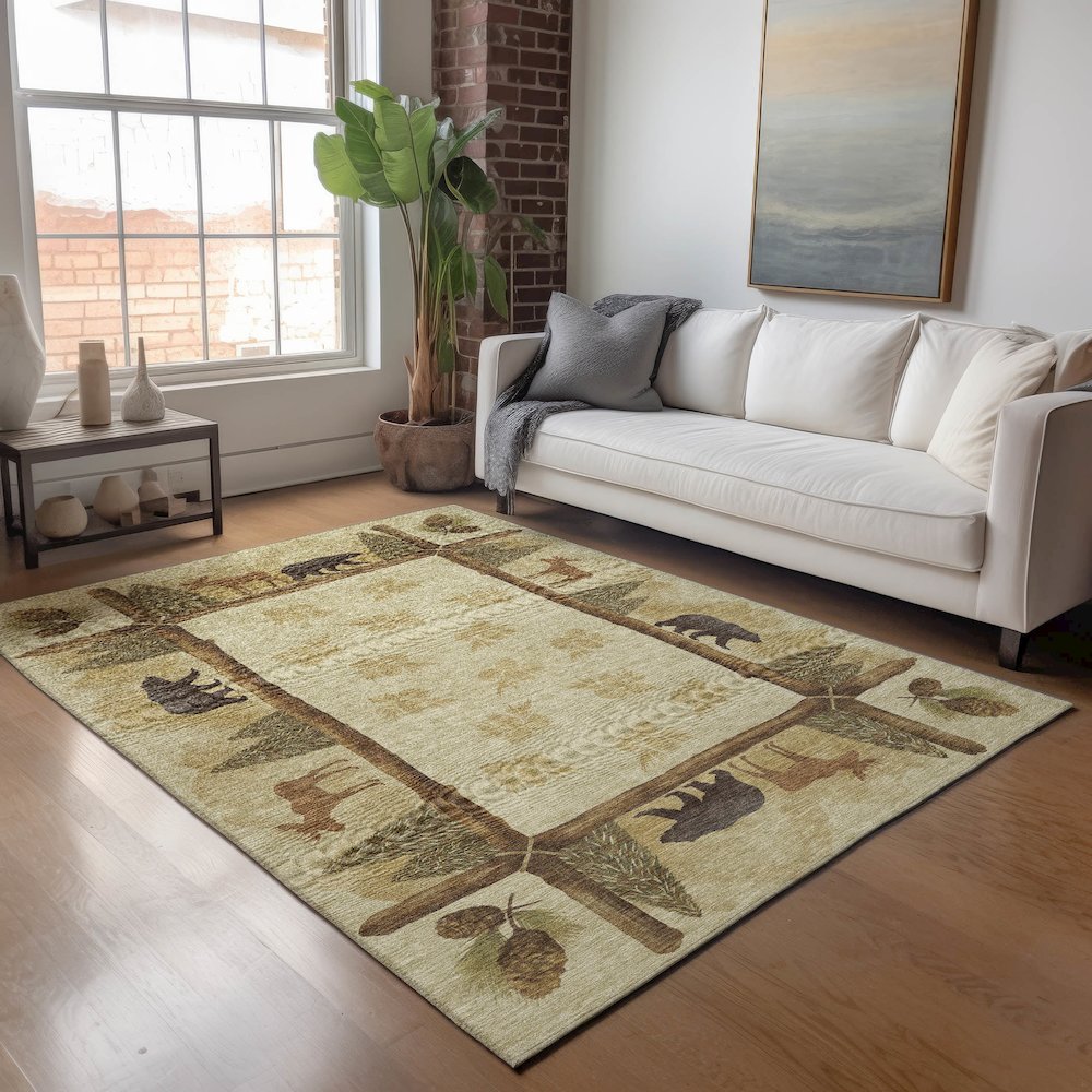 Premium Machine Washable Mayfield  Khaki 3' x 5' Rug. Picture 5