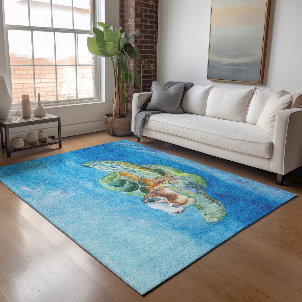 Premium Machine Washable Mayfield  Ocean 3' x 5' Rug. Picture 5