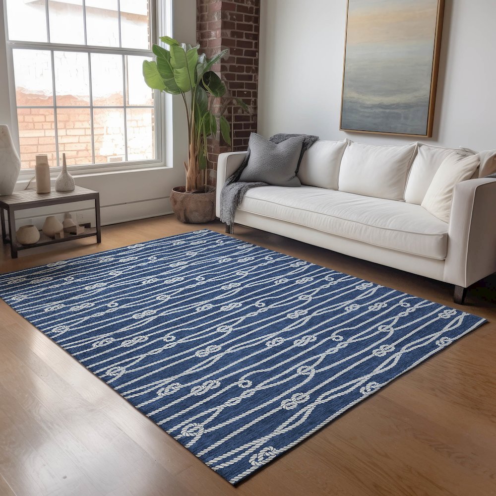 Premium Machine Washable Mayfield  Navy 3' x 5' Rug. Picture 5