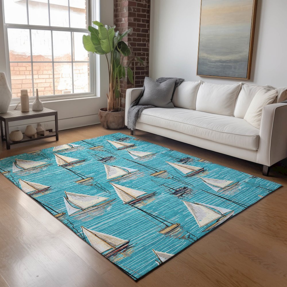 Premium Machine Washable Mayfield  Teal 3' x 5' Rug. Picture 5