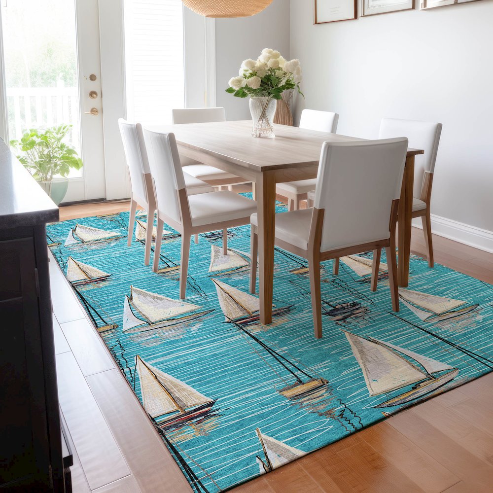 Premium Machine Washable Mayfield  Teal 3' x 5' Rug. Picture 6