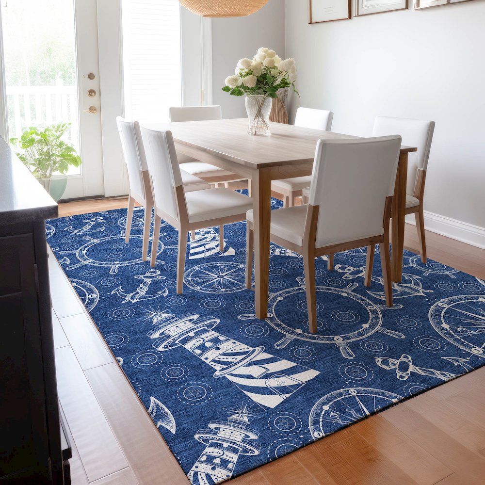Premium Machine Washable Mayfield  Navy 3' x 5' Rug. Picture 6