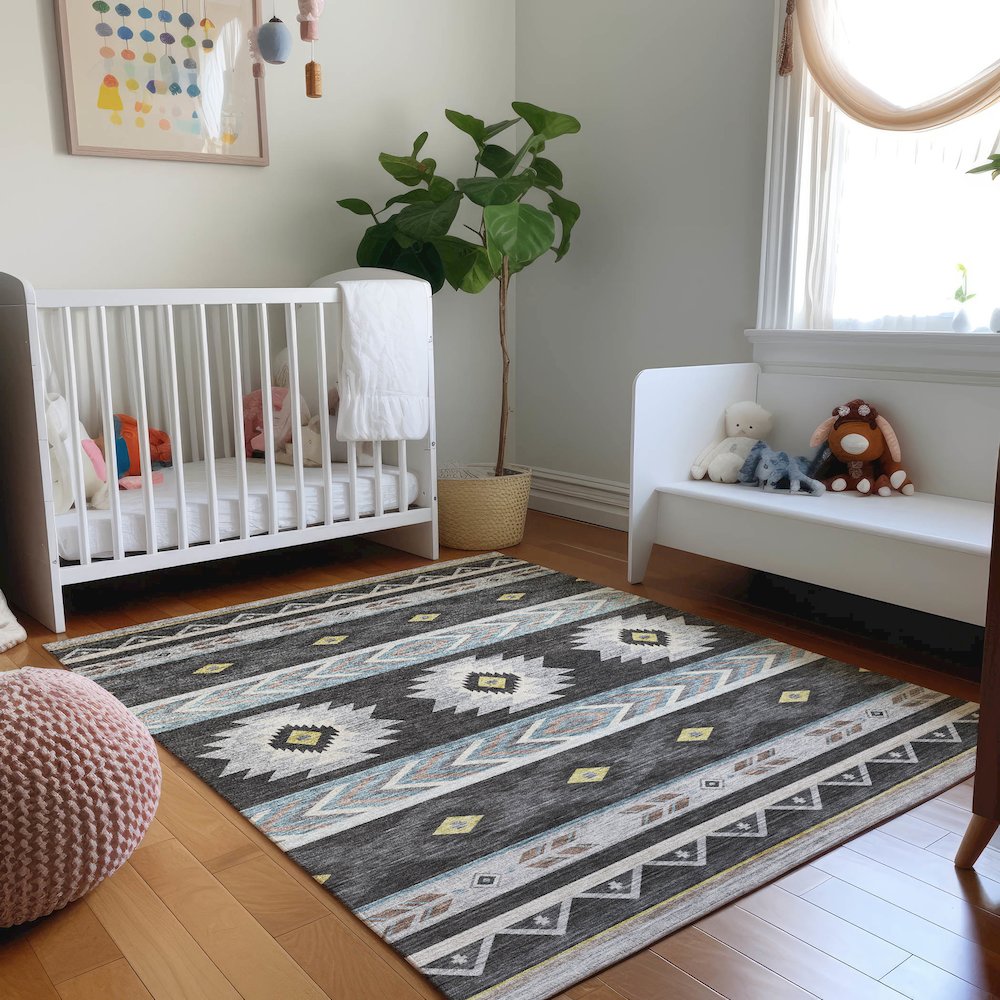 Premium Machine Washable Mayfield  Midnight 3' x 5' Rug. Picture 5