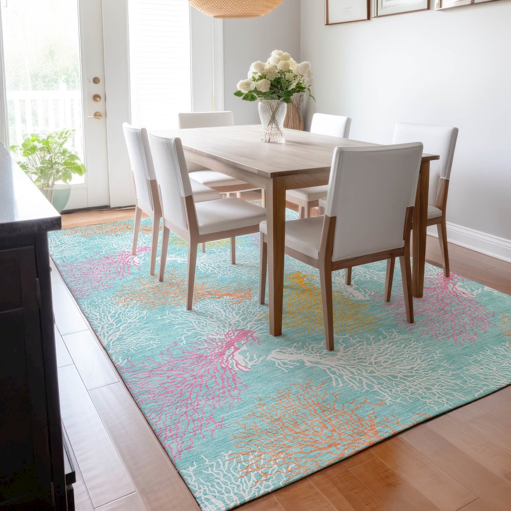 Premium Machine Washable Mayfield  Aqua 3' x 5' Rug. Picture 6
