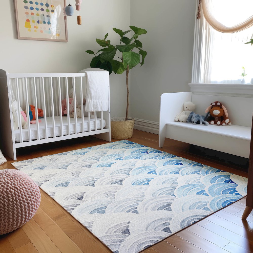 Premium Machine Washable Mayfield  Blue 3' x 5' Rug. Picture 5