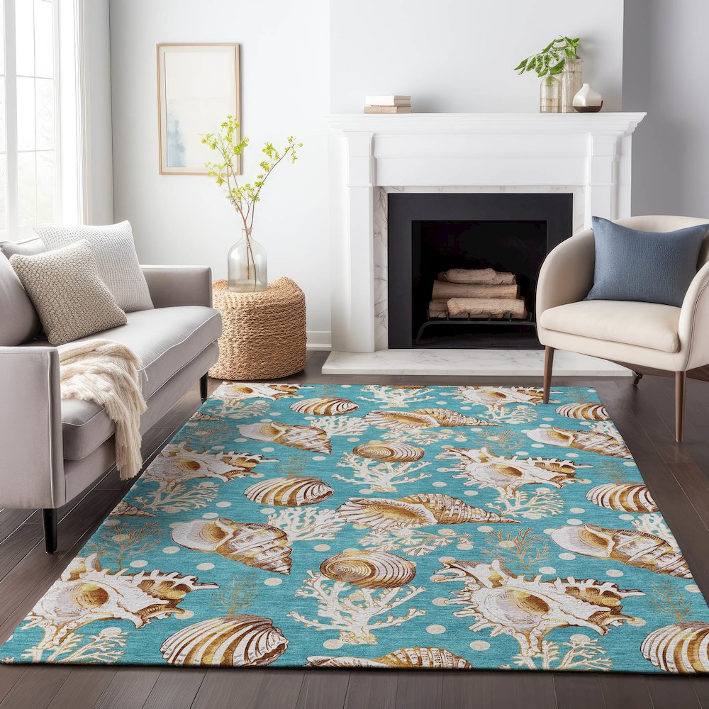 Premium Machine Washable Mayfield  Aqua 3' x 5' Rug. Picture 6