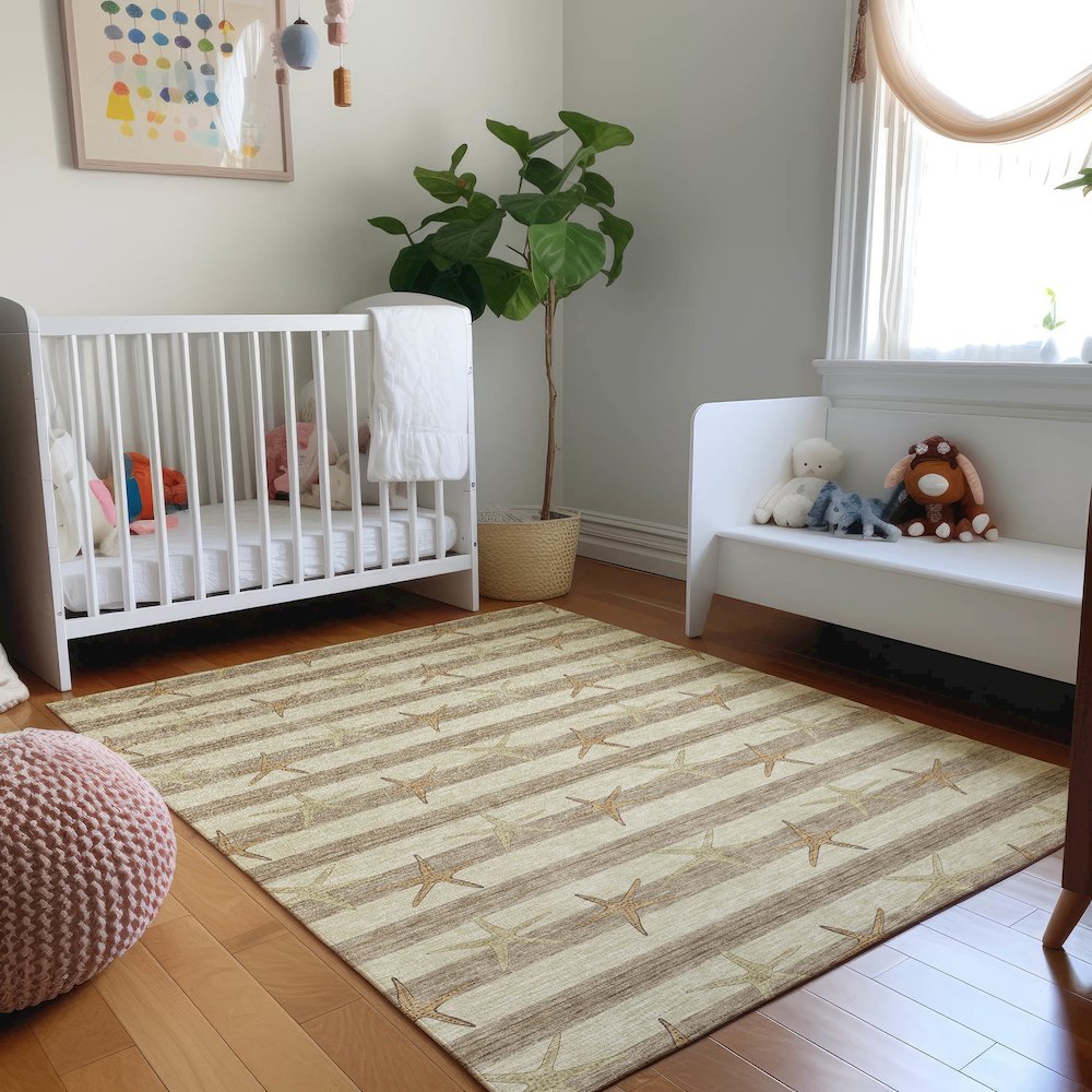 Premium Machine Washable Mayfield  Tan 3' x 5' Rug. Picture 5