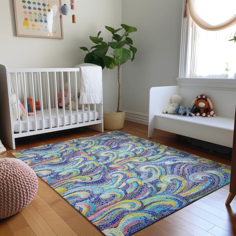 Premium Machine Washable Mayfield  Ocean 3' x 5' Rug. Picture 5