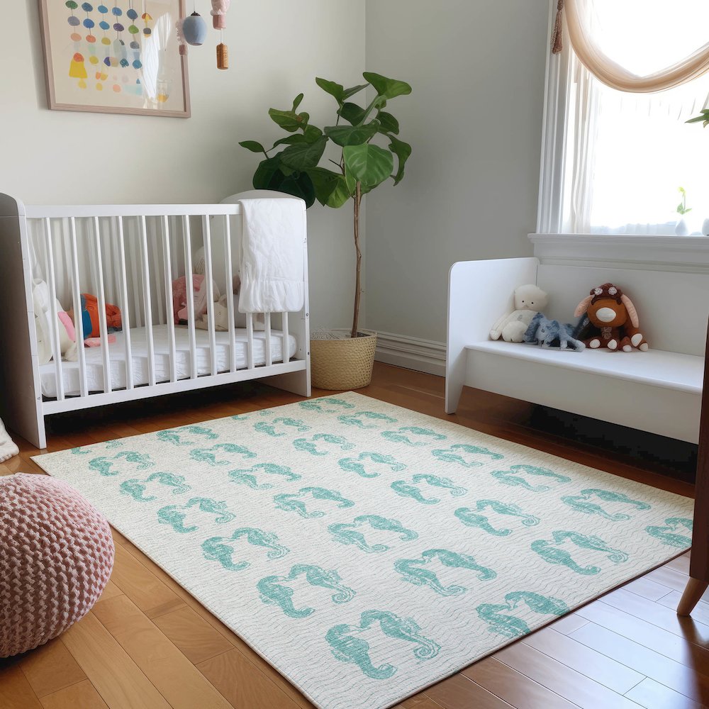 Premium Machine Washable Mayfield  Aqua 3' x 5' Rug. Picture 5