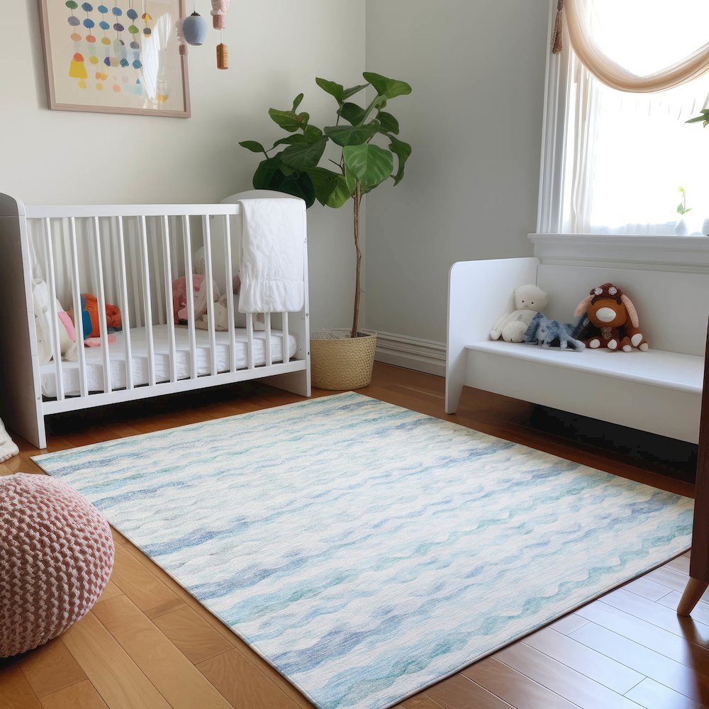 Premium Machine Washable Mayfield  Blue 3' x 5' Rug. Picture 5