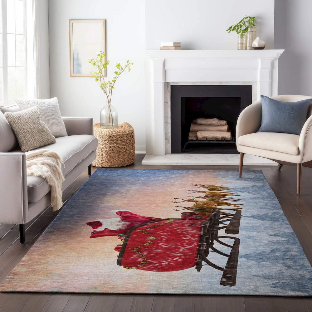 Premium Machine Washable Mayfield  Blue 3' x 5' Rug. Picture 6