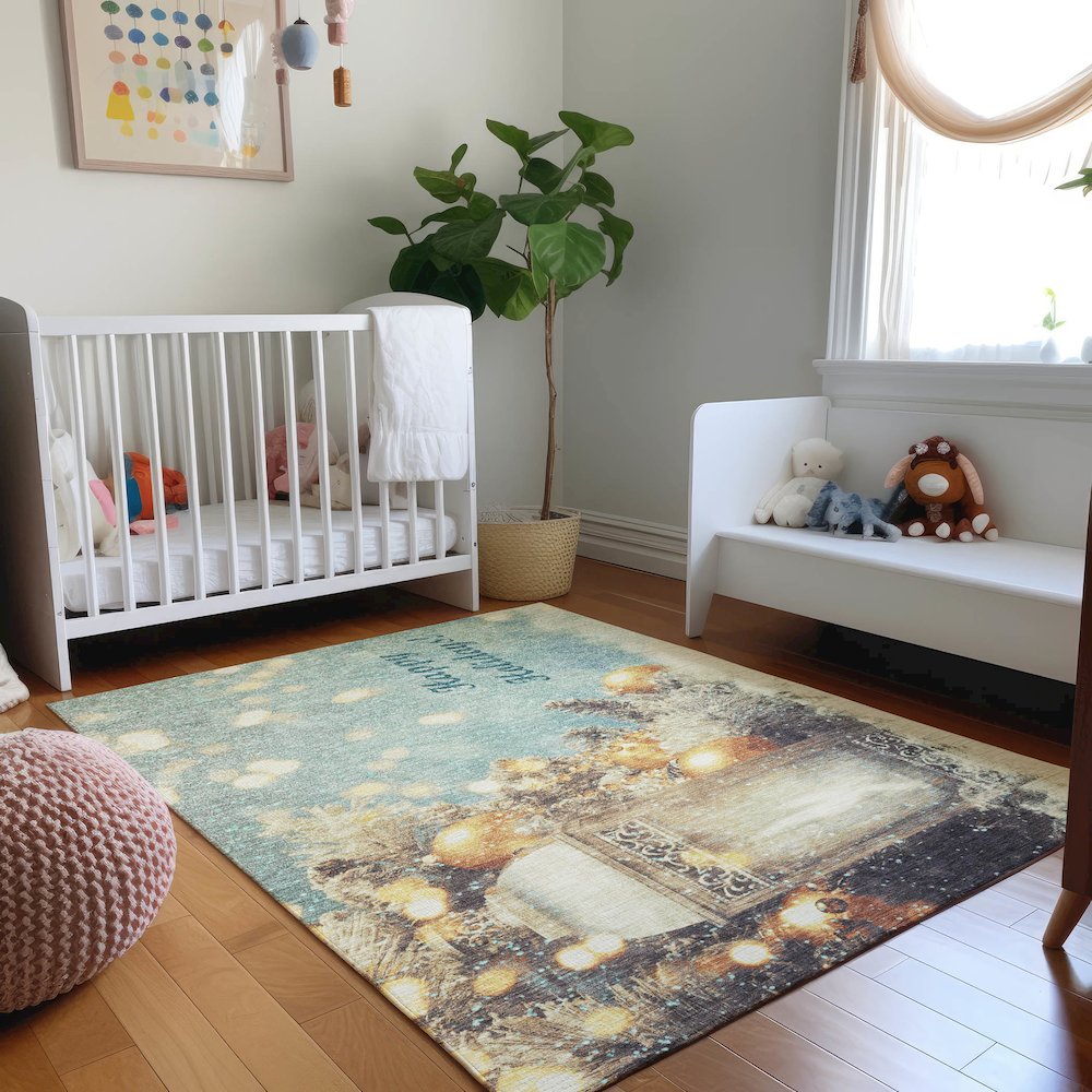 Premium Machine Washable Mayfield  Blue 3' x 5' Rug. Picture 5