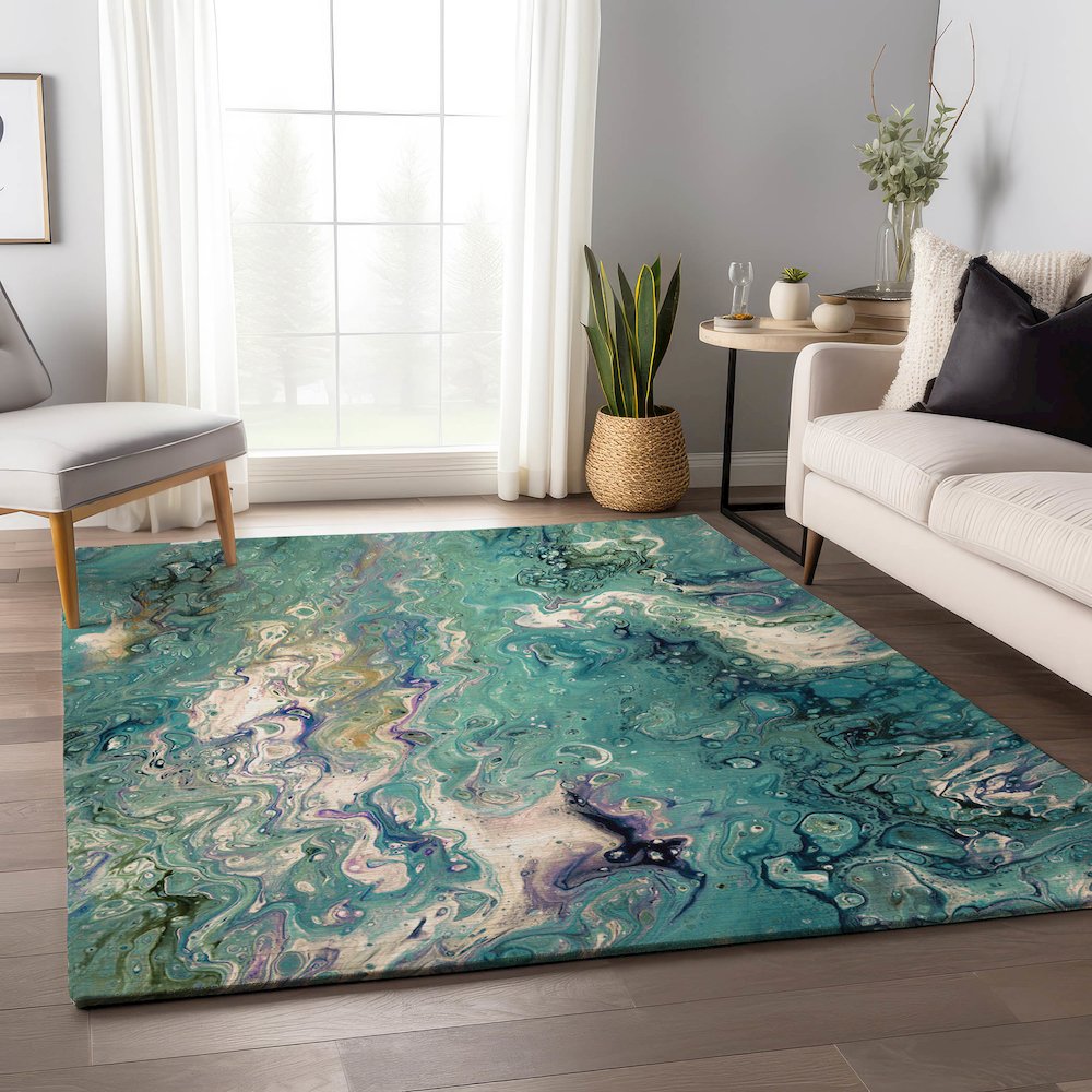 Premium Machine Washable Mayfield  Seaglass 3' x 5' Rug. Picture 5