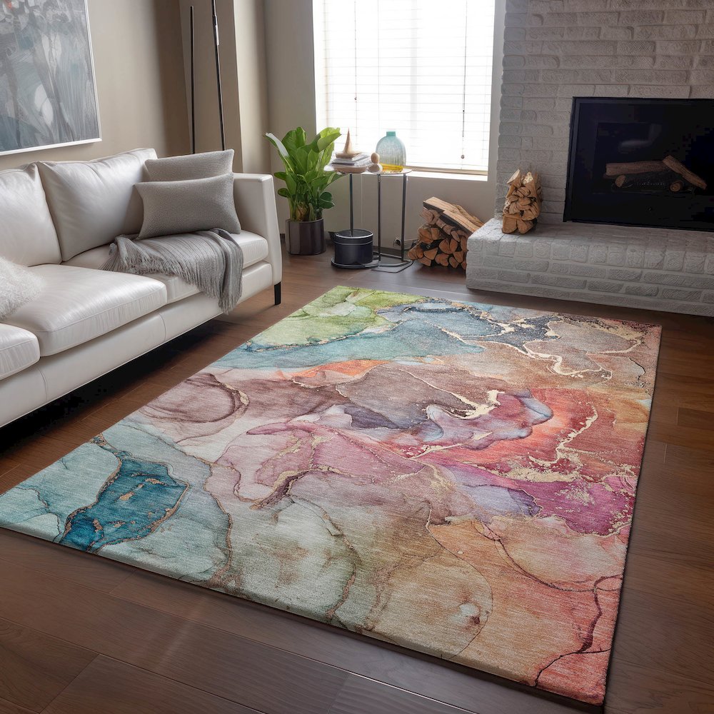 Premium Machine Washable Mayfield  Blue 3' x 5' Rug. Picture 6