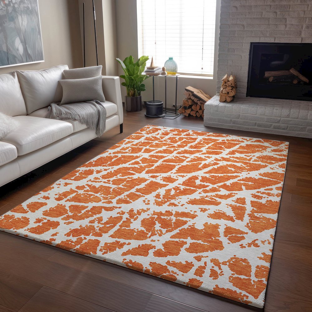 Premium Machine Washable Mayfield  Orange 3' x 5' Rug. Picture 6