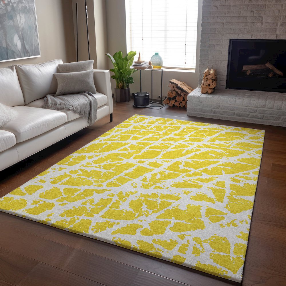 Premium Machine Washable Mayfield  Yellow 3' x 5' Rug. Picture 6