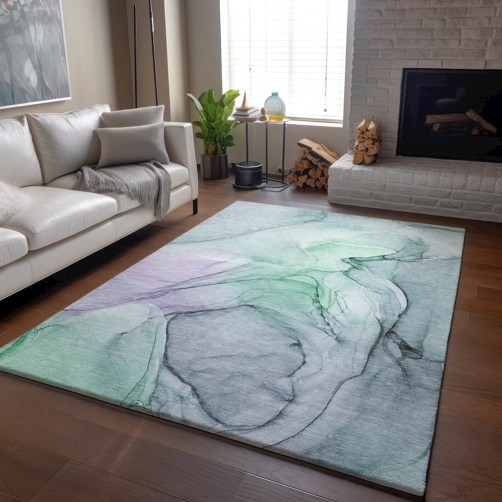 Premium Machine Washable Mayfield  Blue 3' x 5' Rug. Picture 6