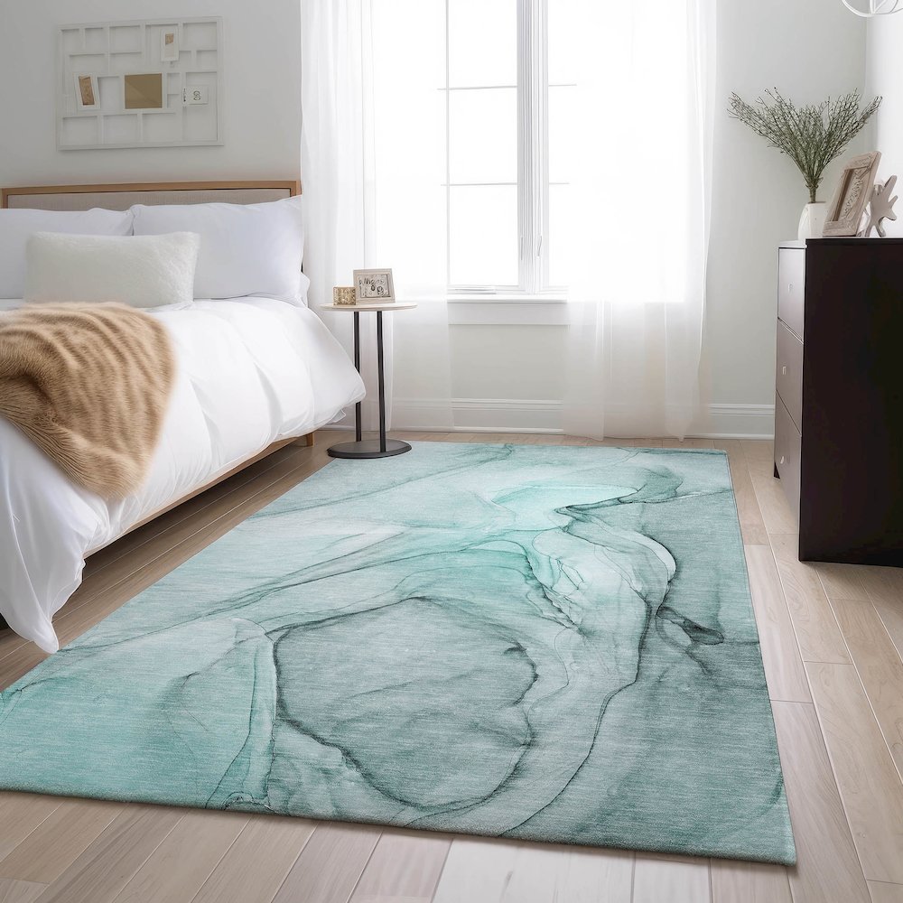 Premium Machine Washable Mayfield  Teal 3' x 5' Rug. Picture 5