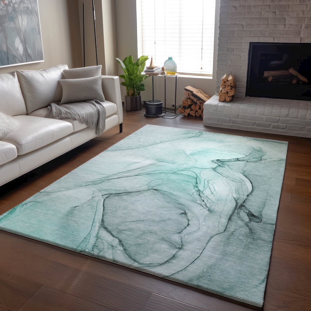 Premium Machine Washable Mayfield  Teal 3' x 5' Rug. Picture 6