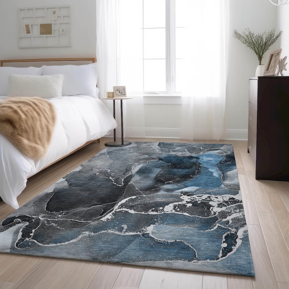 Premium Machine Washable Mayfield  Blue 3' x 5' Rug. Picture 5