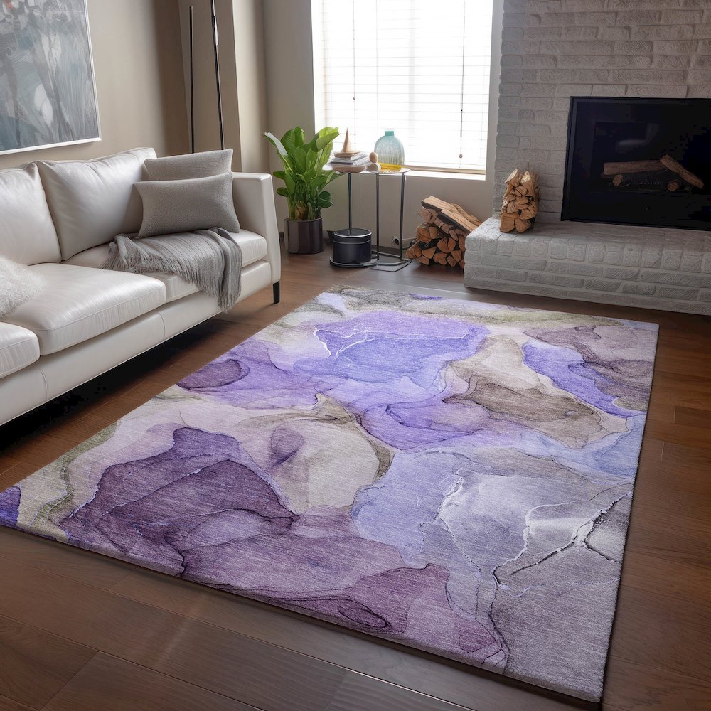 Premium Machine Washable Mayfield  Purple 3' x 5' Rug. Picture 6