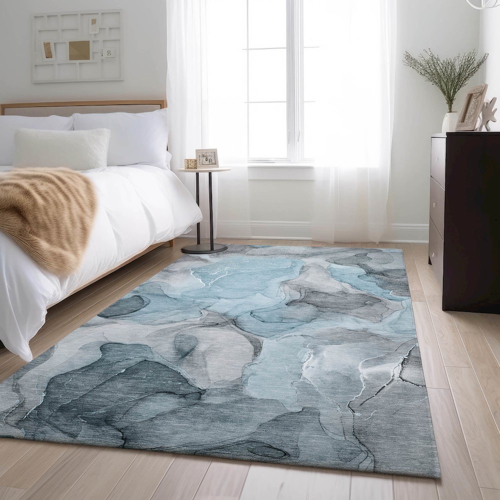 Premium Machine Washable Mayfield  Teal 3' x 5' Rug. Picture 5