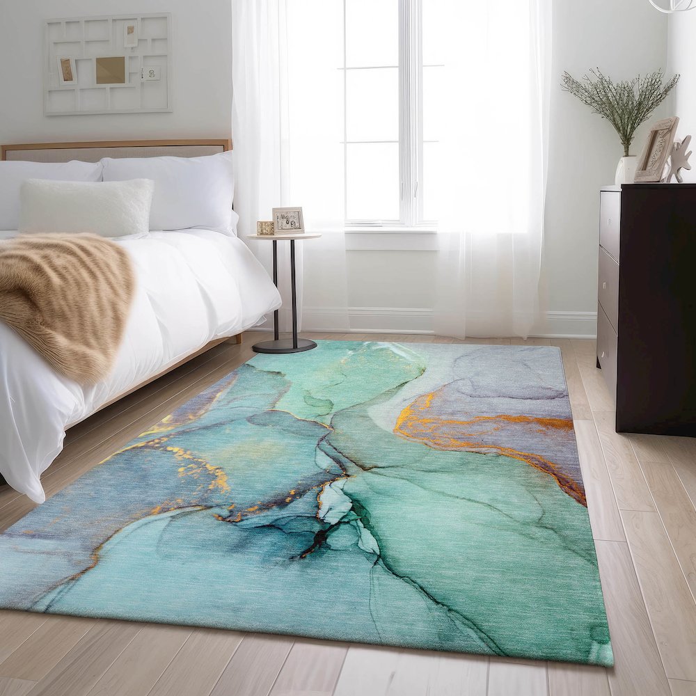 Premium Machine Washable Mayfield  Teal 3' x 5' Rug. Picture 5