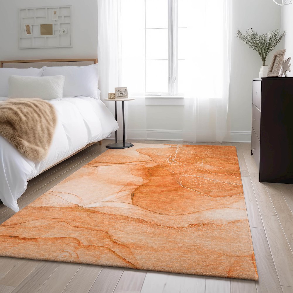 Premium Machine Washable Mayfield  Orange 3' x 5' Rug. Picture 5