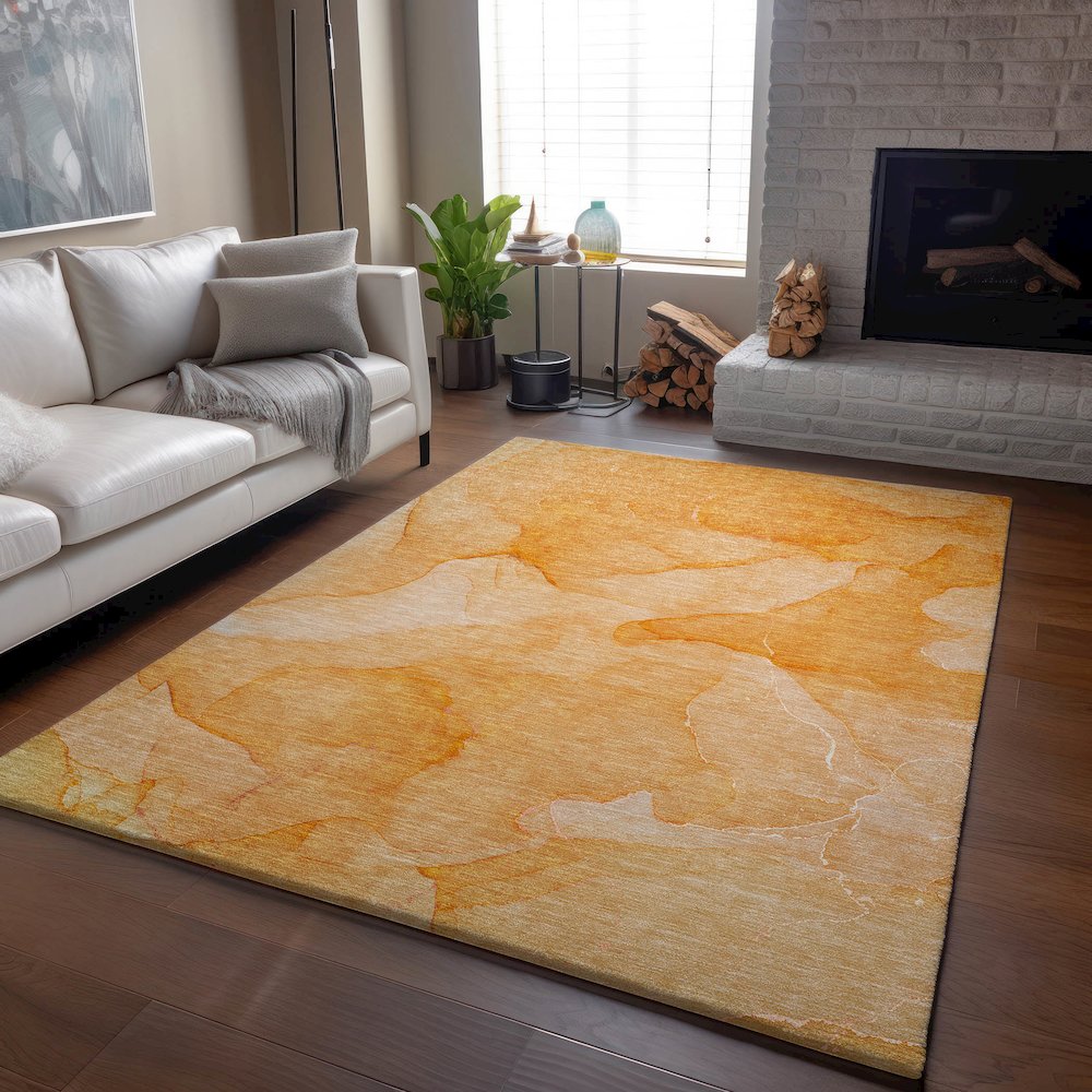 Premium Machine Washable Mayfield  Orange 3' x 5' Rug. Picture 6