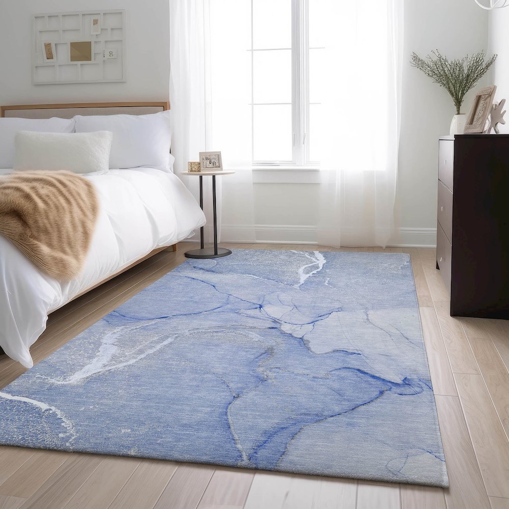 Premium Machine Washable Mayfield  Blue 3' x 5' Rug. Picture 5