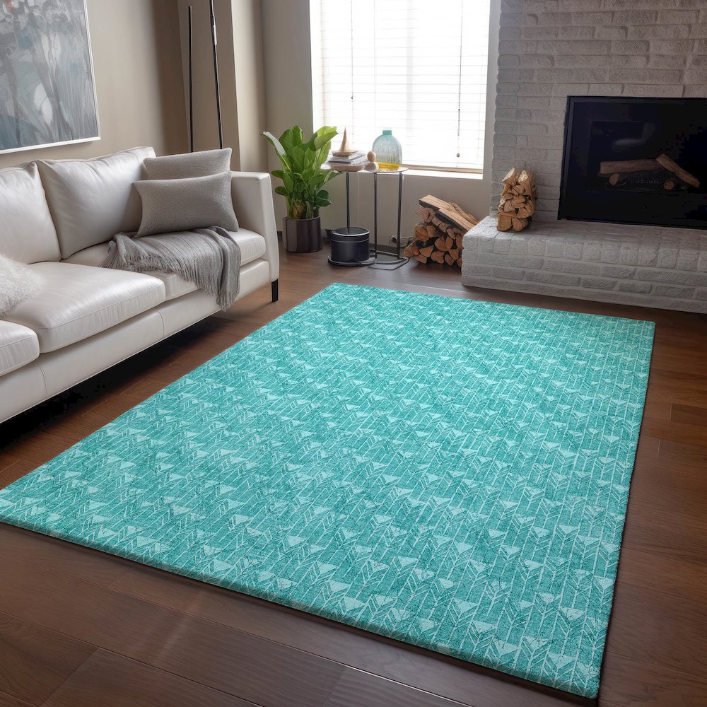 Premium Machine Washable Mayfield  Teal 3' x 5' Rug. Picture 6