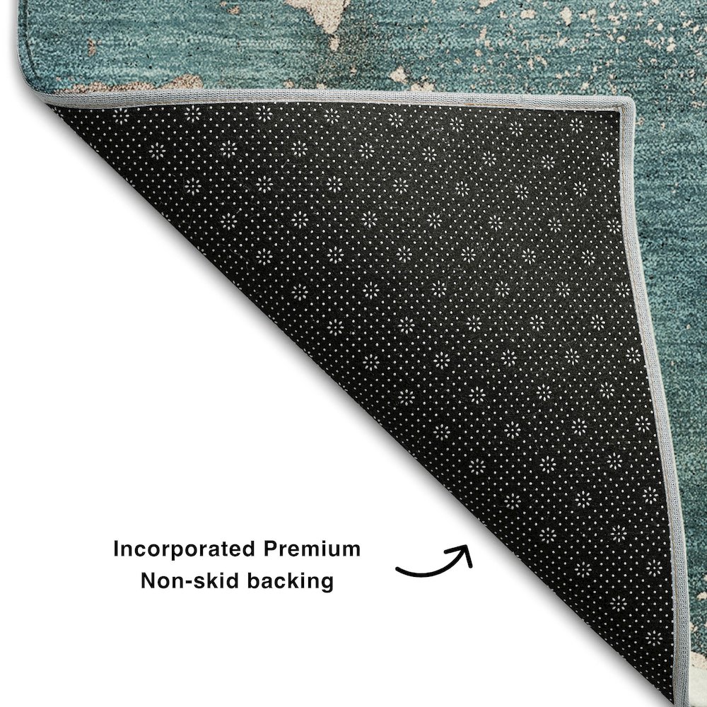 Premium Machine Washable Mayfield  Teal 2'3" x 7'6" Runner Rug. Picture 2