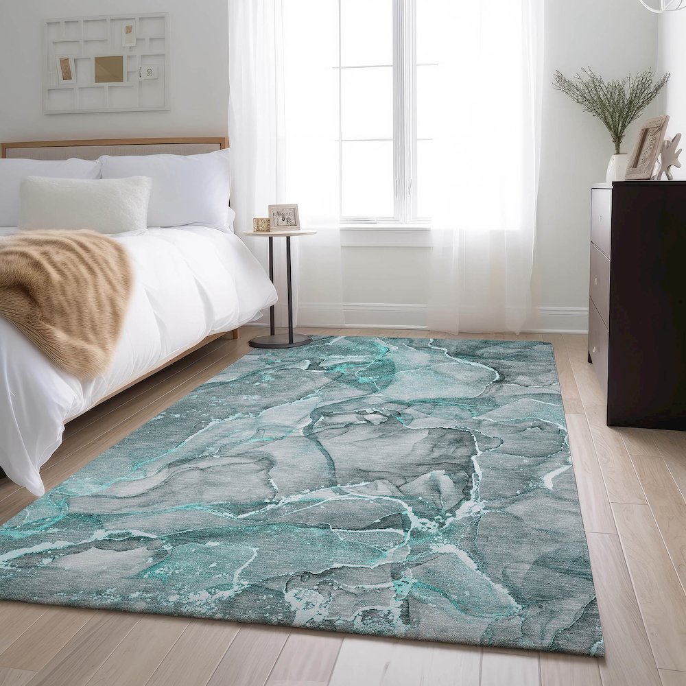 Premium Machine Washable Mayfield  Teal 3' x 5' Rug. Picture 5