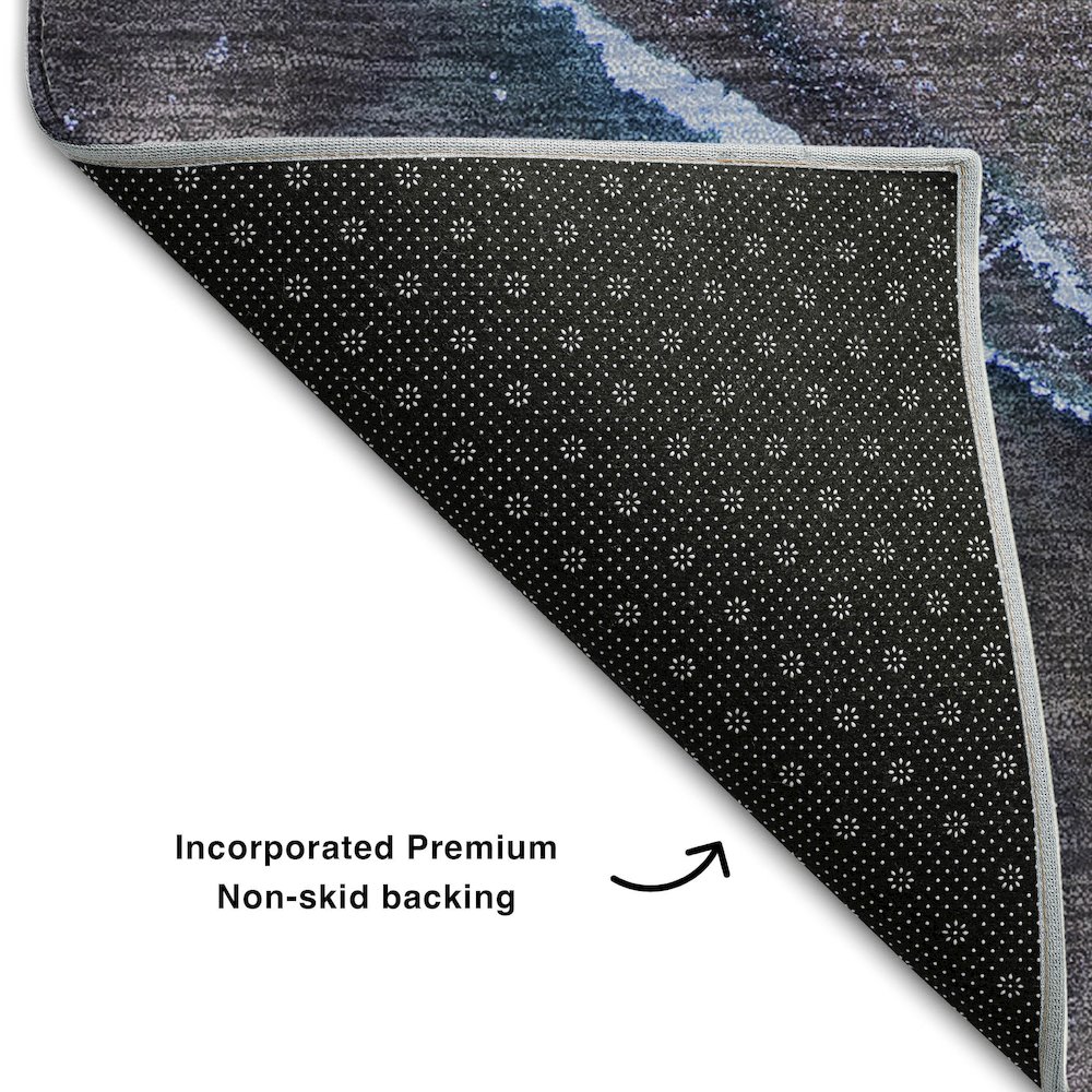 Premium Machine Washable Mayfield  Navy 2'3" x 7'6" Runner Rug. Picture 2