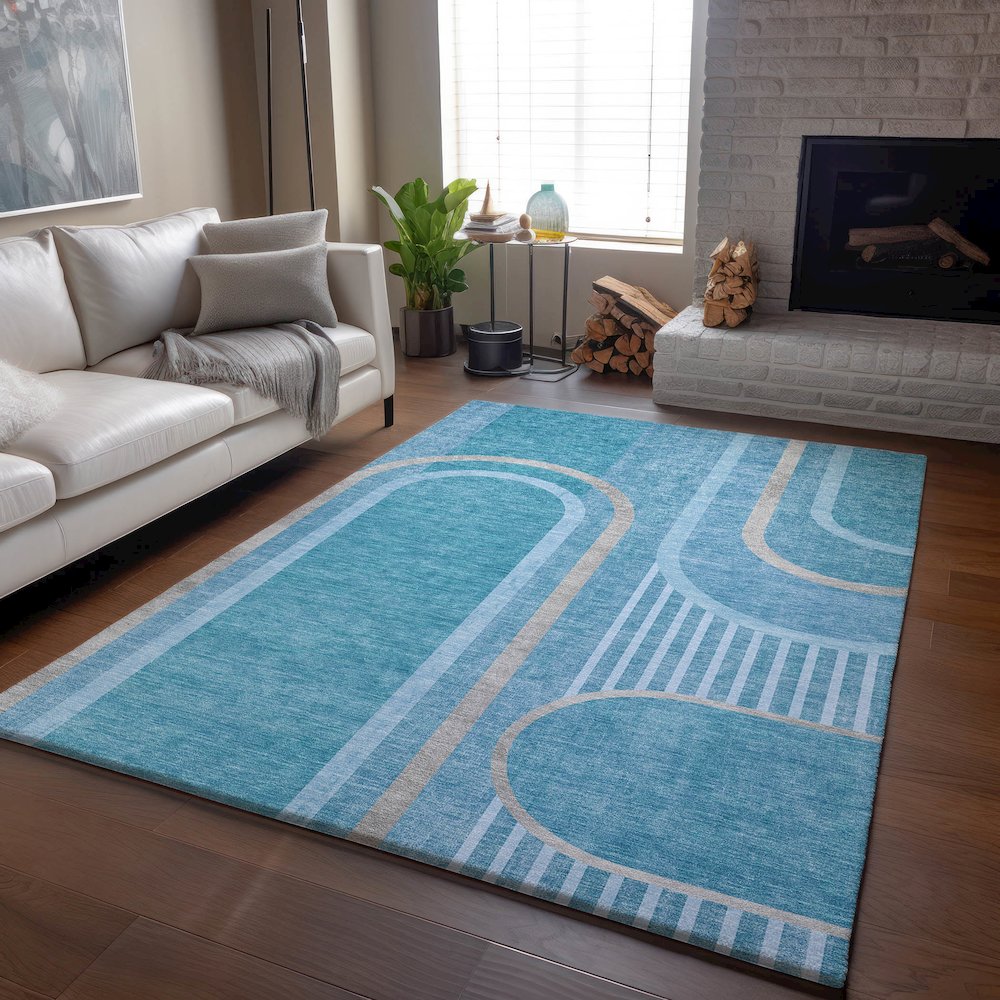 Premium Machine Washable Mayfield  Teal 3' x 5' Rug. Picture 6