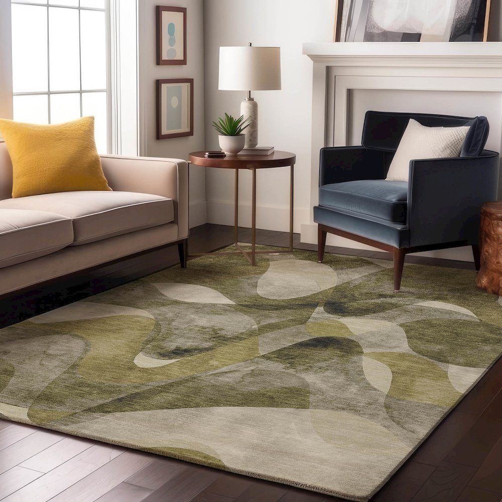 Premium Machine Washable Mayfield  Olive 3' x 5' Rug. Picture 5